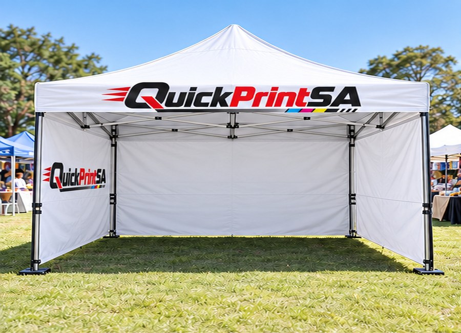 White QuickPrintSA branded gazebo